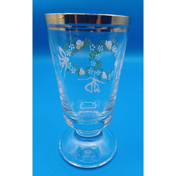 2 Antique Moser Enameled Pedestal Glasses Gold Rim Purple Floral Swags Design - Picture 16 of 16